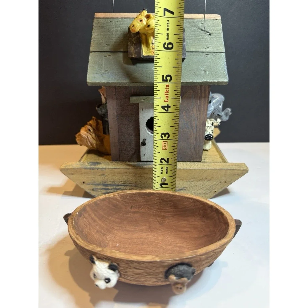 Rustic Noah's Ark Birdhouse & Feeder with Giraffes & Animal Bowl Set 8